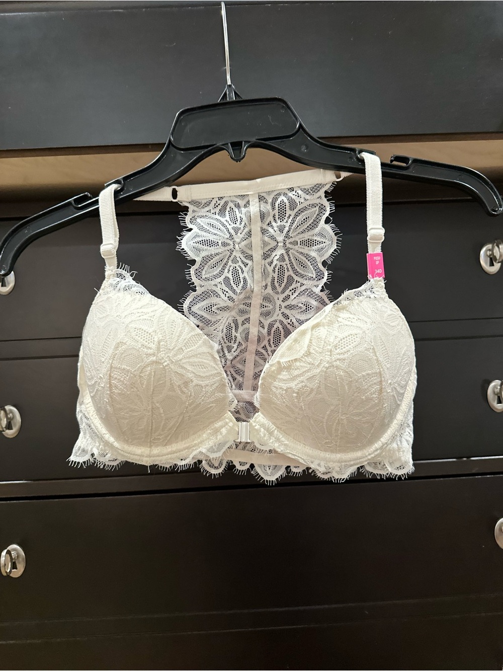PINK Victoria's Secret Cream Lace Racerback Push-Up Bra